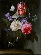 Jan Philip van Thielen Roses and a Tulip in a Glass Vase. oil painting on canvas